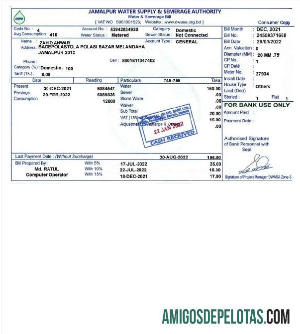 imprimível ÍNDIA JAMALPUR Modelo de Word e PDF para conta de serviços públicos